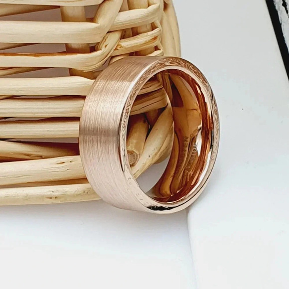 "Brushed Flat Rose Gold Tungsten Wedding Band, GALTUN785 - Picture 2 of 5